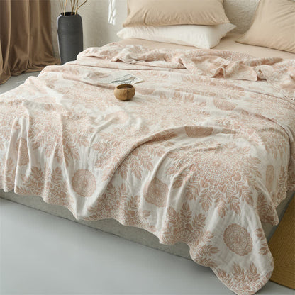 Vintage Floral Cotton Muslin Blanket Quilt