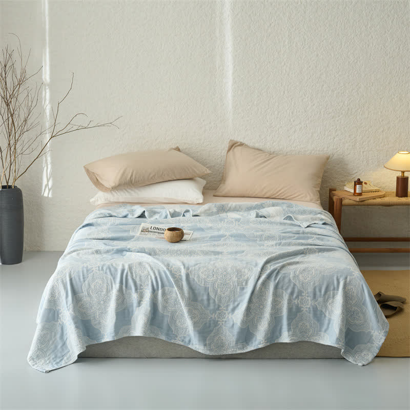 Vintage Damask Cotton 3-Layer Muslin Throw Quilt