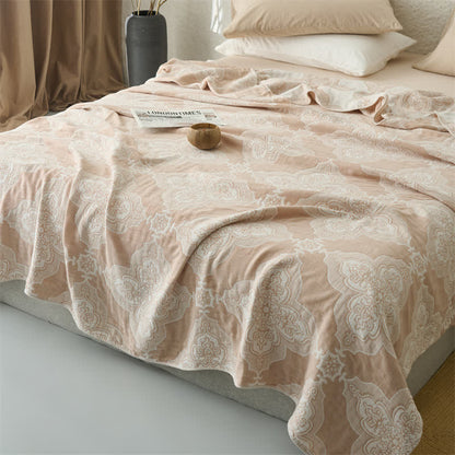 Vintage Damask Cotton 3-Layer Muslin Throw Quilt