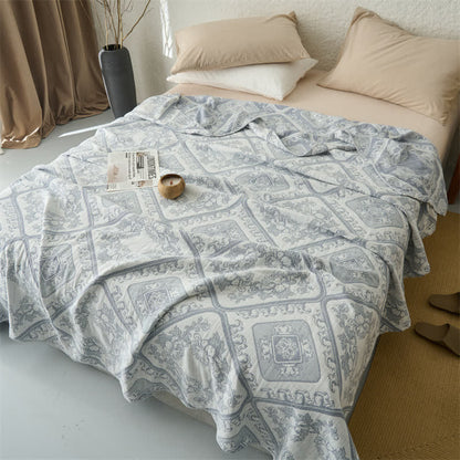 Retro Plaid Flower 3-Layer Muslin Throw Quilt
