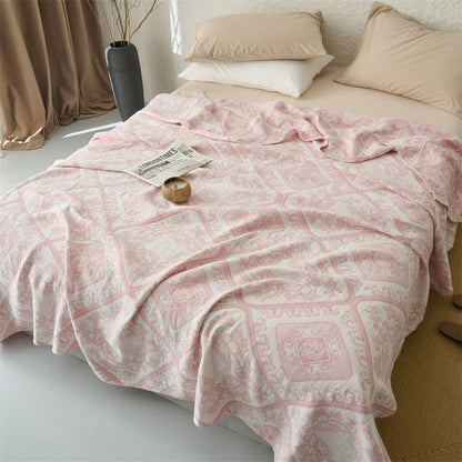 Retro Plaid Flower 3-Layer Muslin Throw Quilt