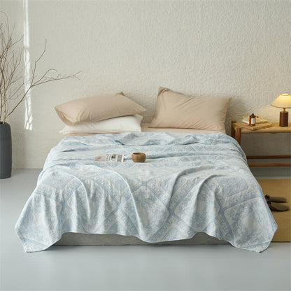 Retro Plaid Flower 3-Layer Muslin Throw Quilt