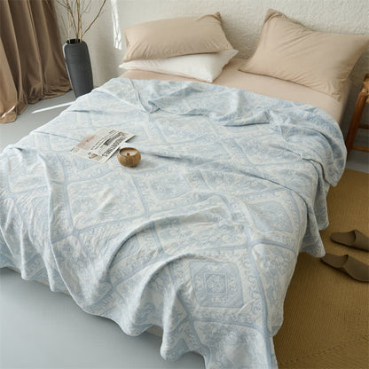 Retro Plaid Flower 3-Layer Muslin Throw Quilt