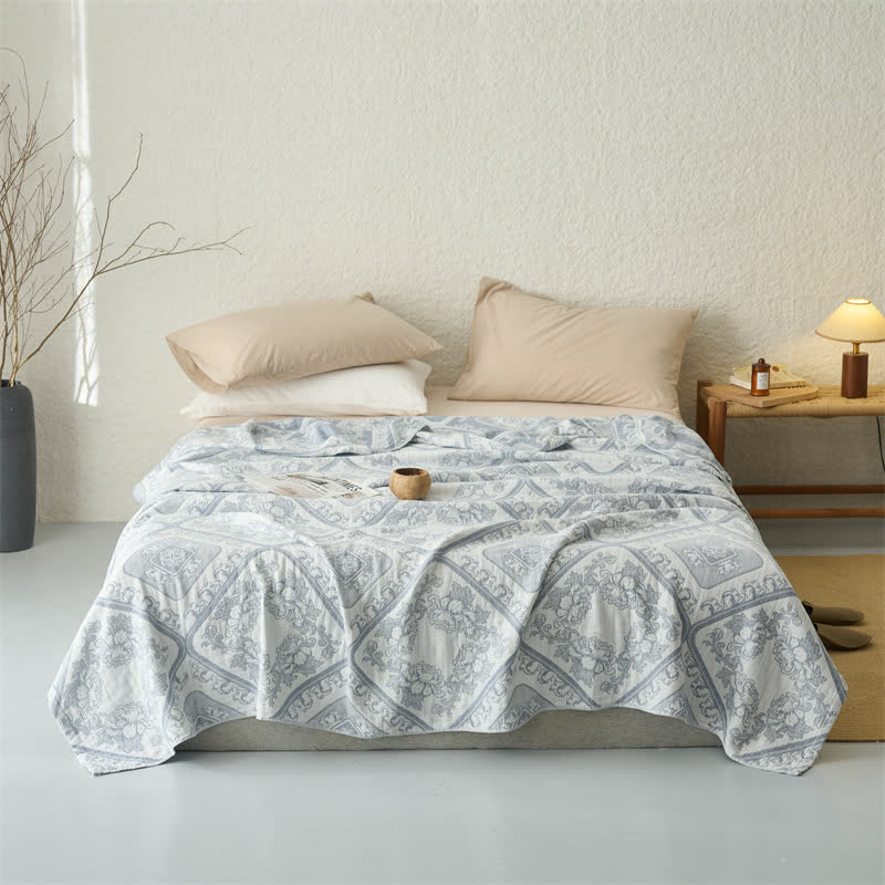 Retro Plaid Flower 3-Layer Muslin Throw Quilt