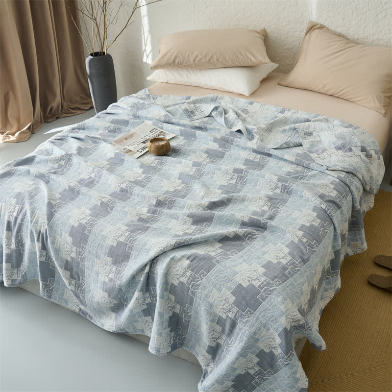 Geometric Cotton Muslin Reversible Blanket Quilt