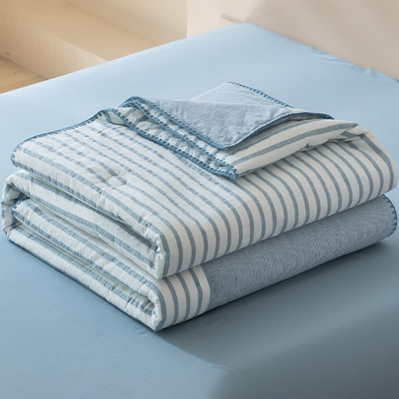 Shell Trim Two-Tone Stripe Cotton Bedding Set