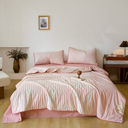 Shell Trim Two-Tone Stripe Cotton Bedding Set