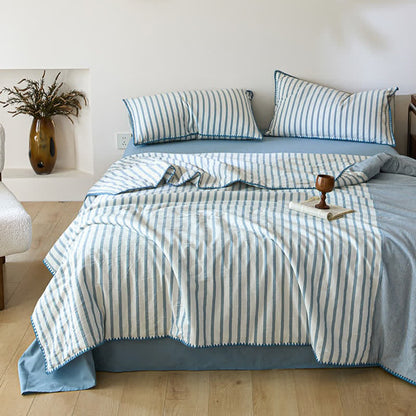 Shell Trim Two-Tone Stripe Cotton Bedding Set