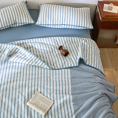 Shell Trim Two-Tone Stripe Cotton Bedding Set