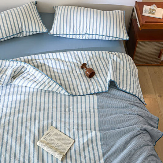 Shell Trim Two-Tone Stripe Cotton Bedding Set