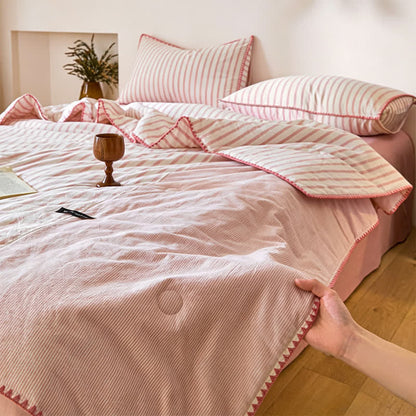 Shell Trim Two-Tone Stripe Cotton Bedding Set