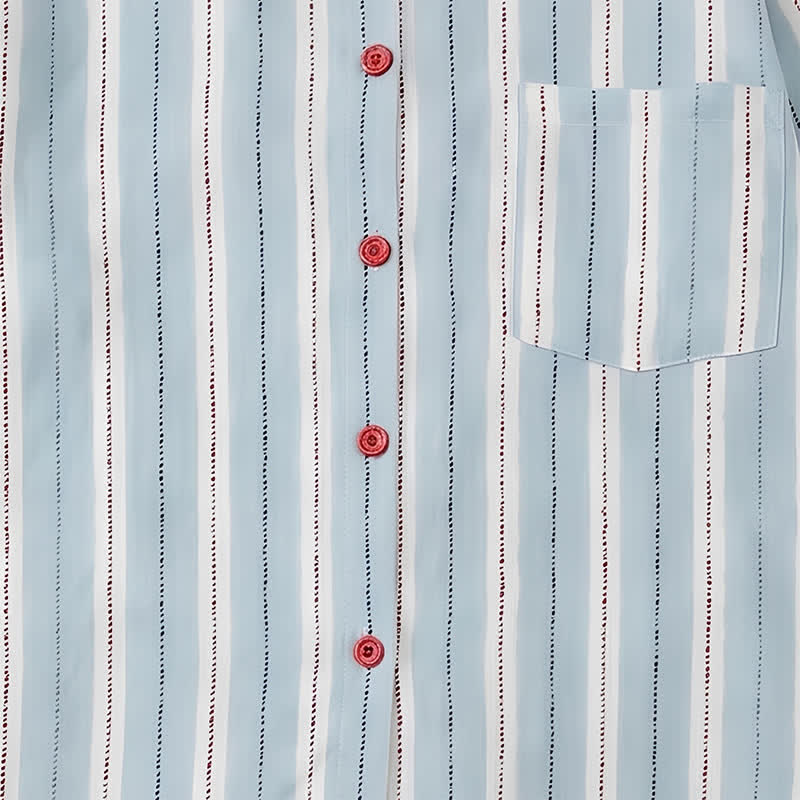 Red Accent Blue Stripe Double Gauze Pajamas