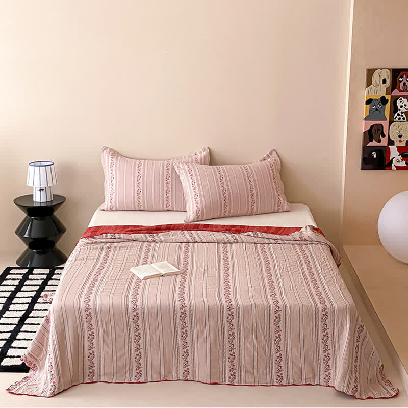 Blush Floral Stripe Washed Cotton Bedding Set