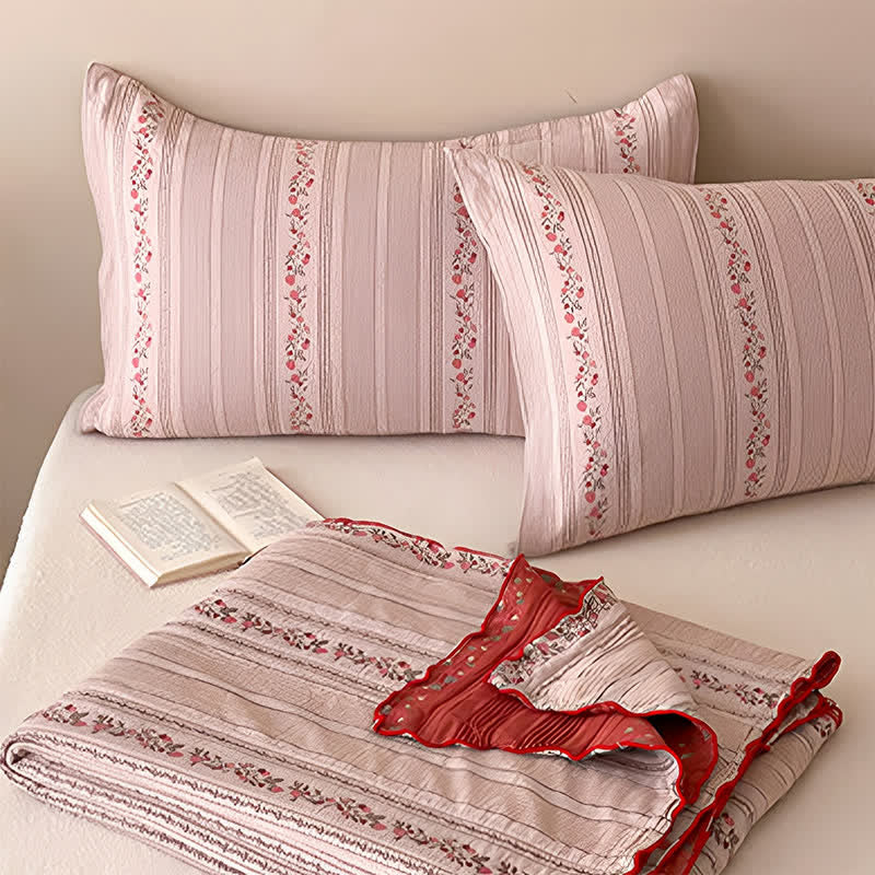 Blush Floral Stripe Washed Cotton Bedding Set