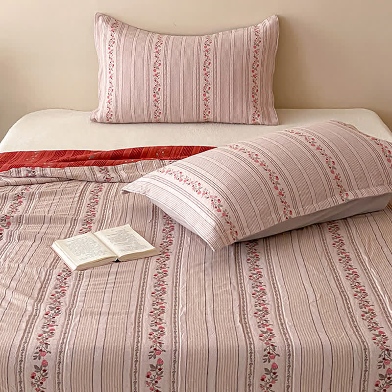 Blush Floral Stripe Washed Cotton Bedding Set