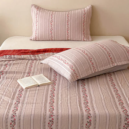 Blush Floral Stripe Washed Cotton Bedding Set