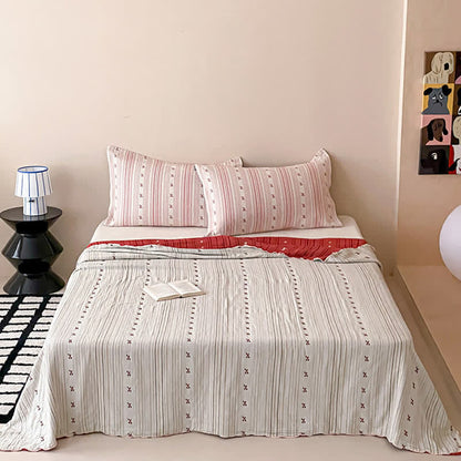 Cherry Stripe Red Trim Washed Cotton Bedding Set