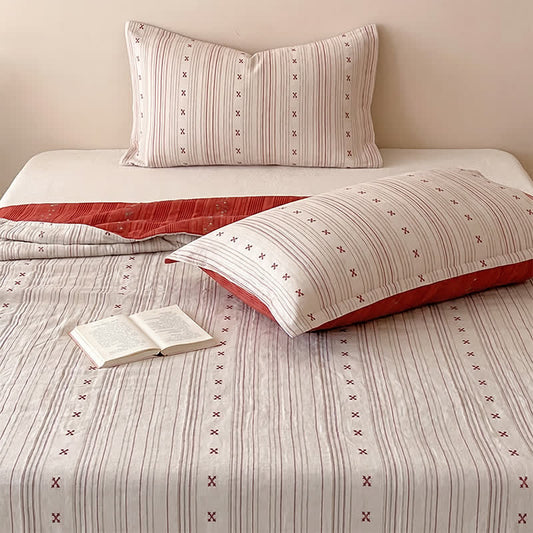 Cherry Stripe Red Trim Washed Cotton Bedding Set
