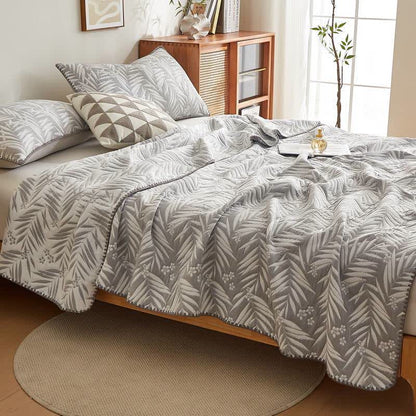Botanical Palm Leaf Cotton Muslin Blanket Quilt
