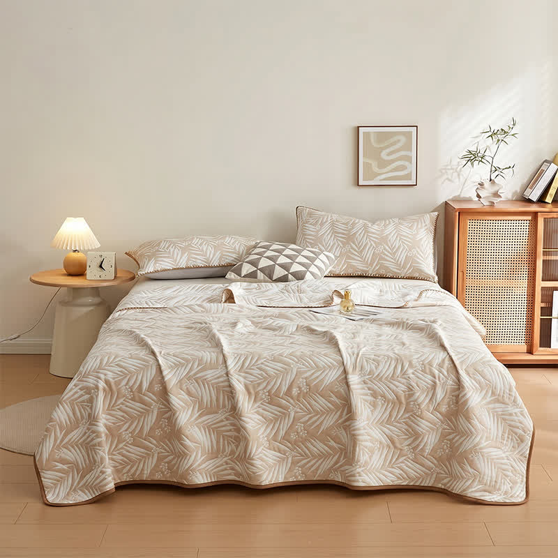 Botanical Palm Leaf Cotton Muslin Blanket Quilt