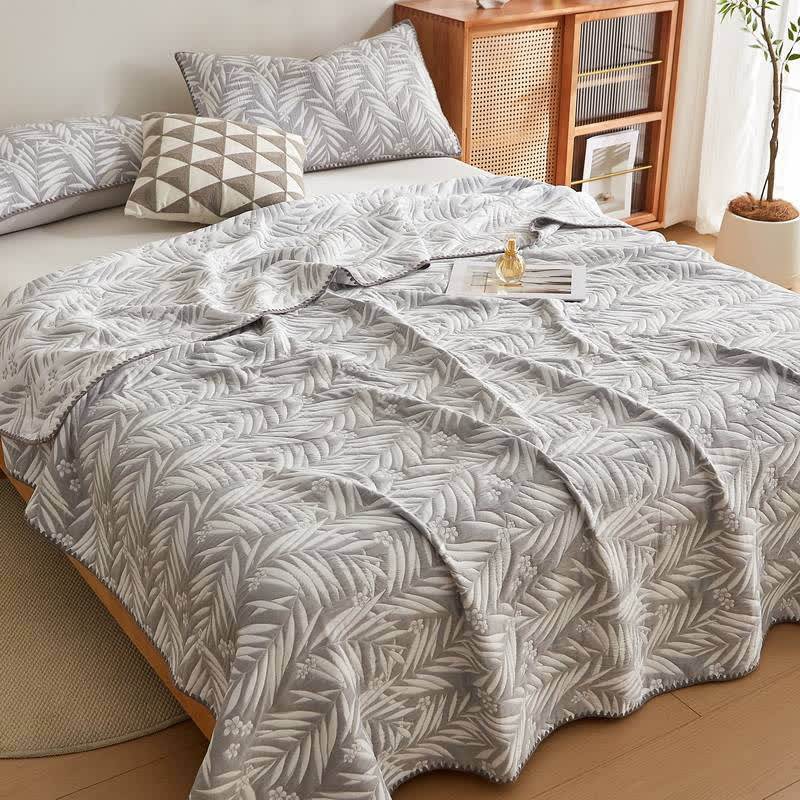 Botanical Palm Leaf Cotton Muslin Blanket Quilt