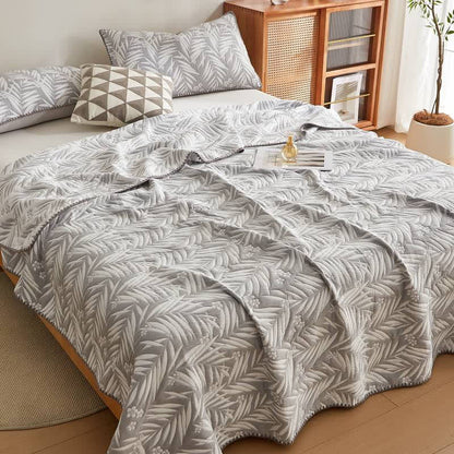 Botanical Palm Leaf Cotton Muslin Blanket Quilt