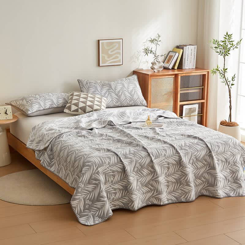 Botanical Palm Leaf Cotton Muslin Blanket Quilt