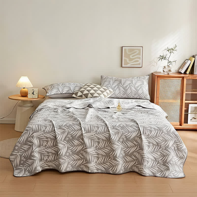Botanical Palm Leaf Cotton Muslin Blanket Quilt