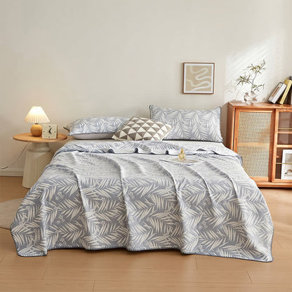 Botanical Palm Leaf Cotton Muslin Blanket Quilt