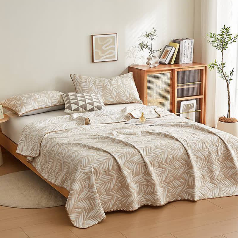 Botanical Palm Leaf Cotton Muslin Blanket Quilt