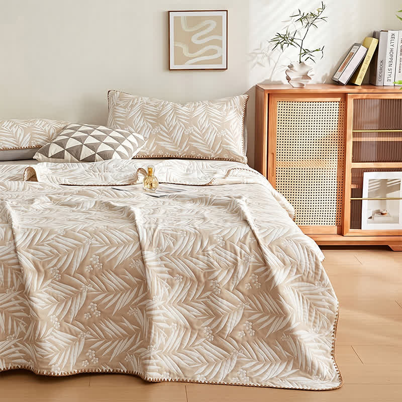 Botanical Palm Leaf Cotton Muslin Blanket Quilt