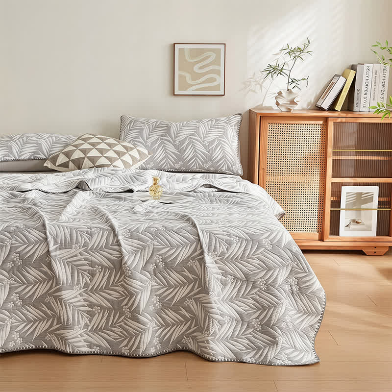 Botanical Palm Leaf Cotton Muslin Blanket Quilt