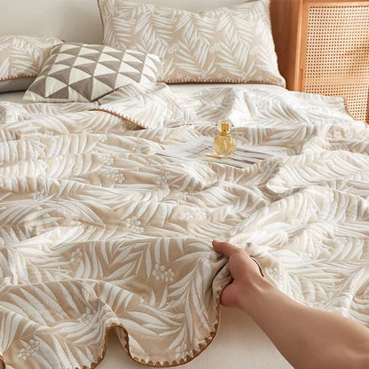 Botanical Palm Leaf Cotton Muslin Blanket Quilt
