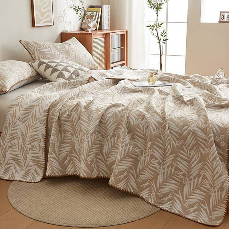 Botanical Palm Leaf Cotton Muslin Blanket Quilt