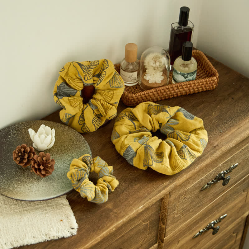 Ginkgo Print Scrunchies Set of 3