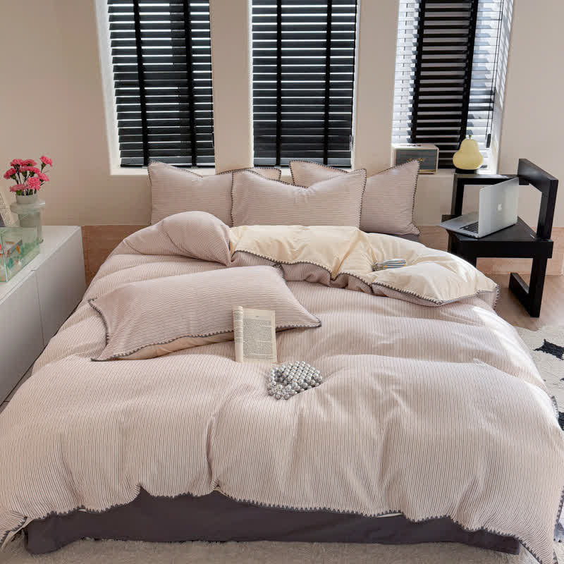 Stripe Scalloped Edge Washed Cotton Bedding Set