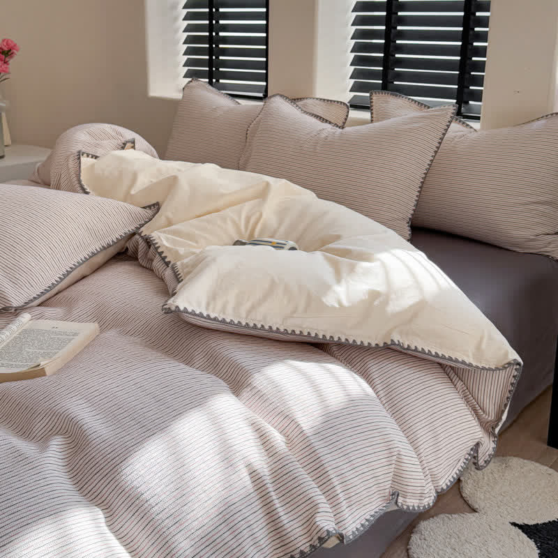 Stripe Scalloped Edge Washed Cotton Bedding Set