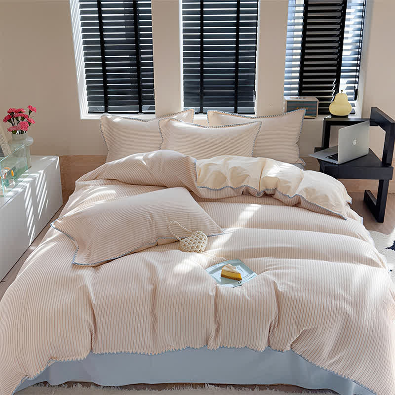 Stripe Scalloped Edge Washed Cotton Bedding Set