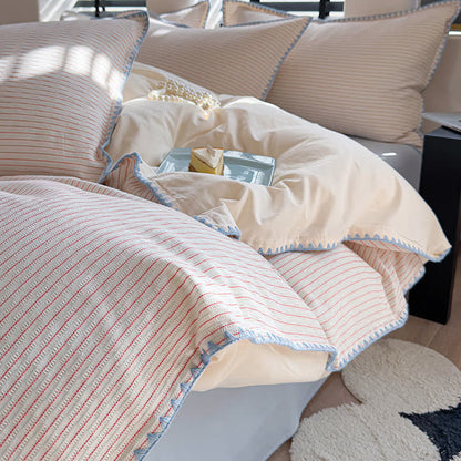 Stripe Scalloped Edge Washed Cotton Bedding Set