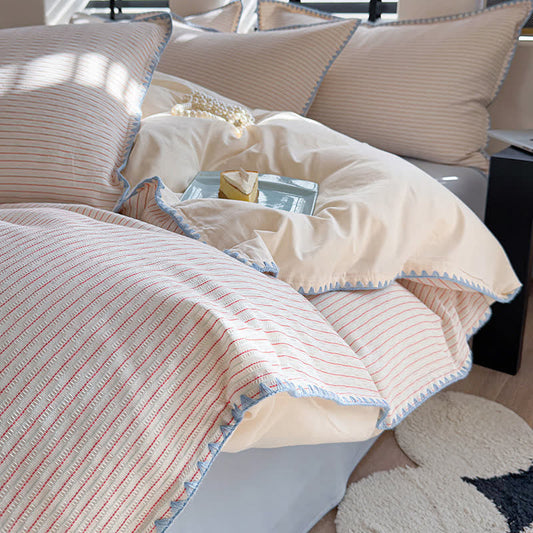 Stripe Scalloped Edge Washed Cotton Bedding Set