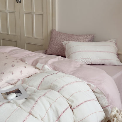 Pink Blossom Washed Cotton Four Piece Bedding Set