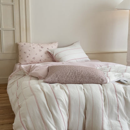 Pink Blossom Washed Cotton Four Piece Bedding Set