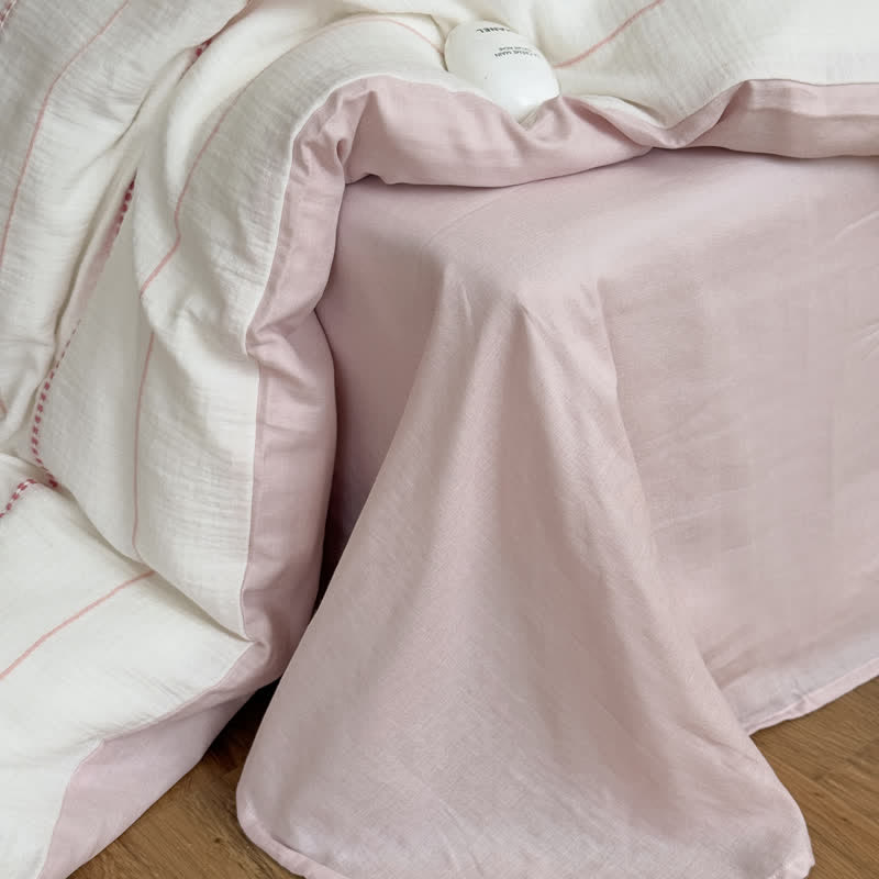 Pink Blossom Washed Cotton Four Piece Bedding Set
