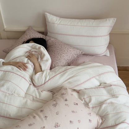 Pink Blossom Washed Cotton Four Piece Bedding Set