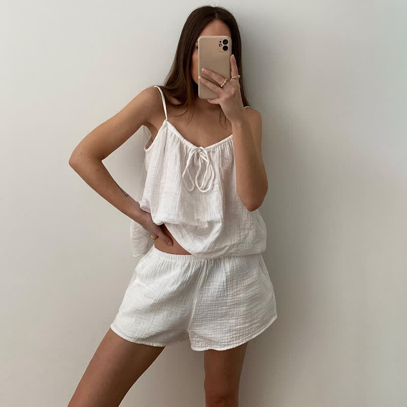 White Cotton Gauze Bow Lounge Set