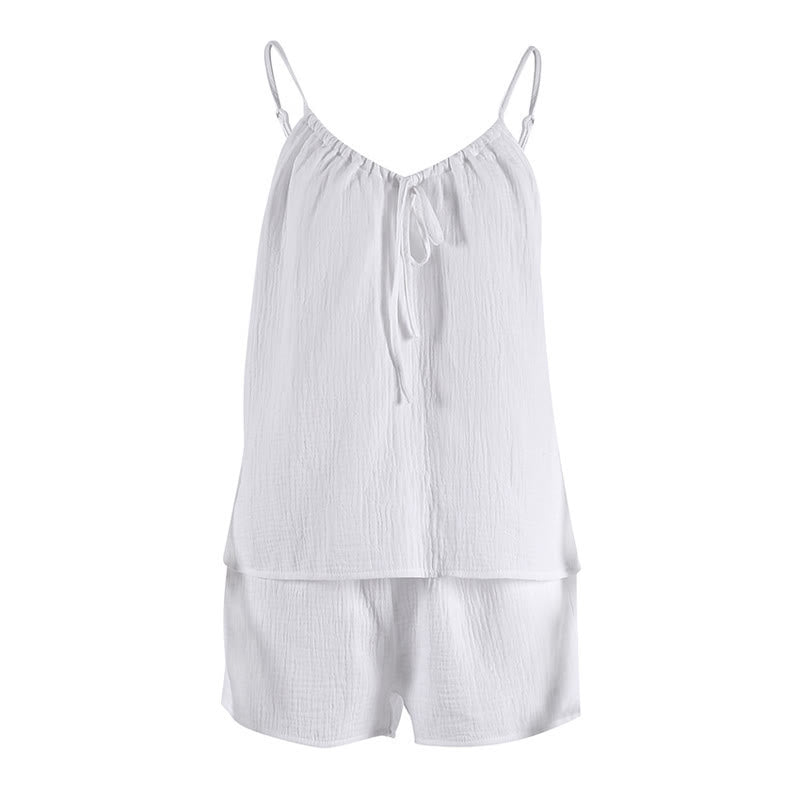 White Cotton Gauze Bow Lounge Set