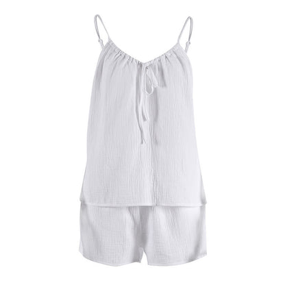 White Cotton Gauze Bow Lounge Set