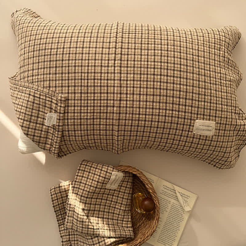 Vintage Grid Double Gauze Cotton Pillow Cover