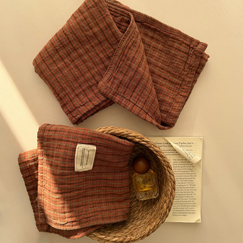 Vintage Grid Double Gauze Cotton Pillow Cover