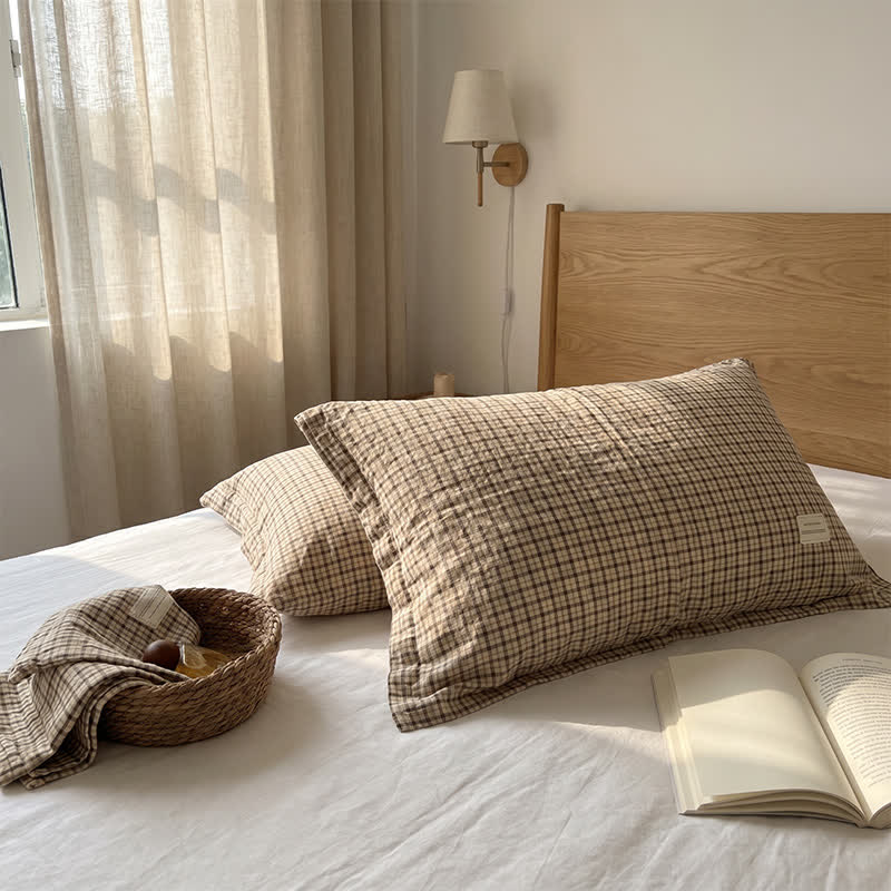 Vintage Grid Double Gauze Cotton Pillow Cover